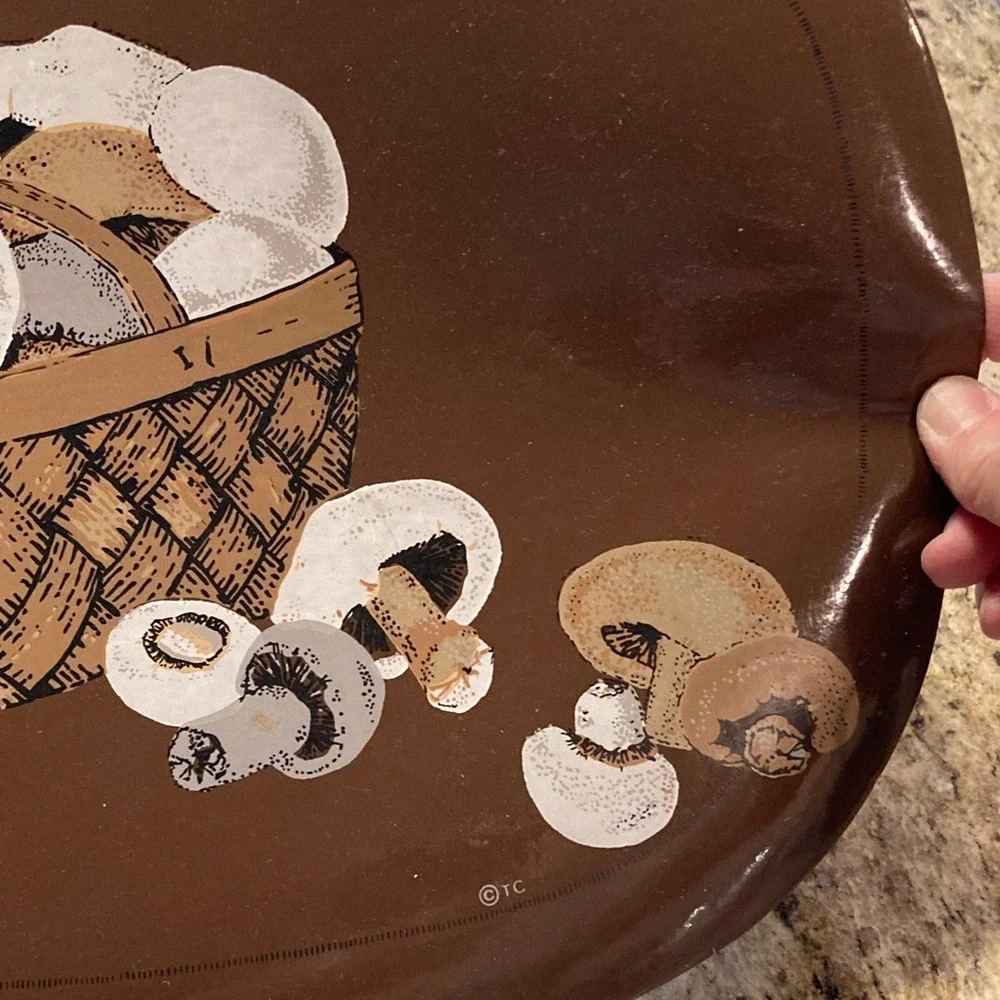 Vintage 1970s Brown Mushroom Basket Melamine‎ Vinyl Placemats Set of 6 Retro